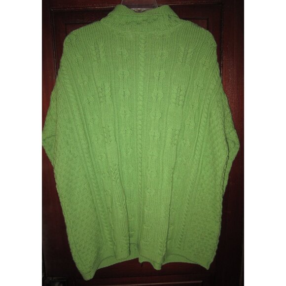 Aran Crafts Sz XXL Cardigan Sweater Cable Knit Zip Green Pockets Ireland Merino - Picture 2 of 3